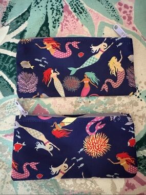 Navy Mermaid Print Kids Zipper Pouch - Cute Sea Life Design